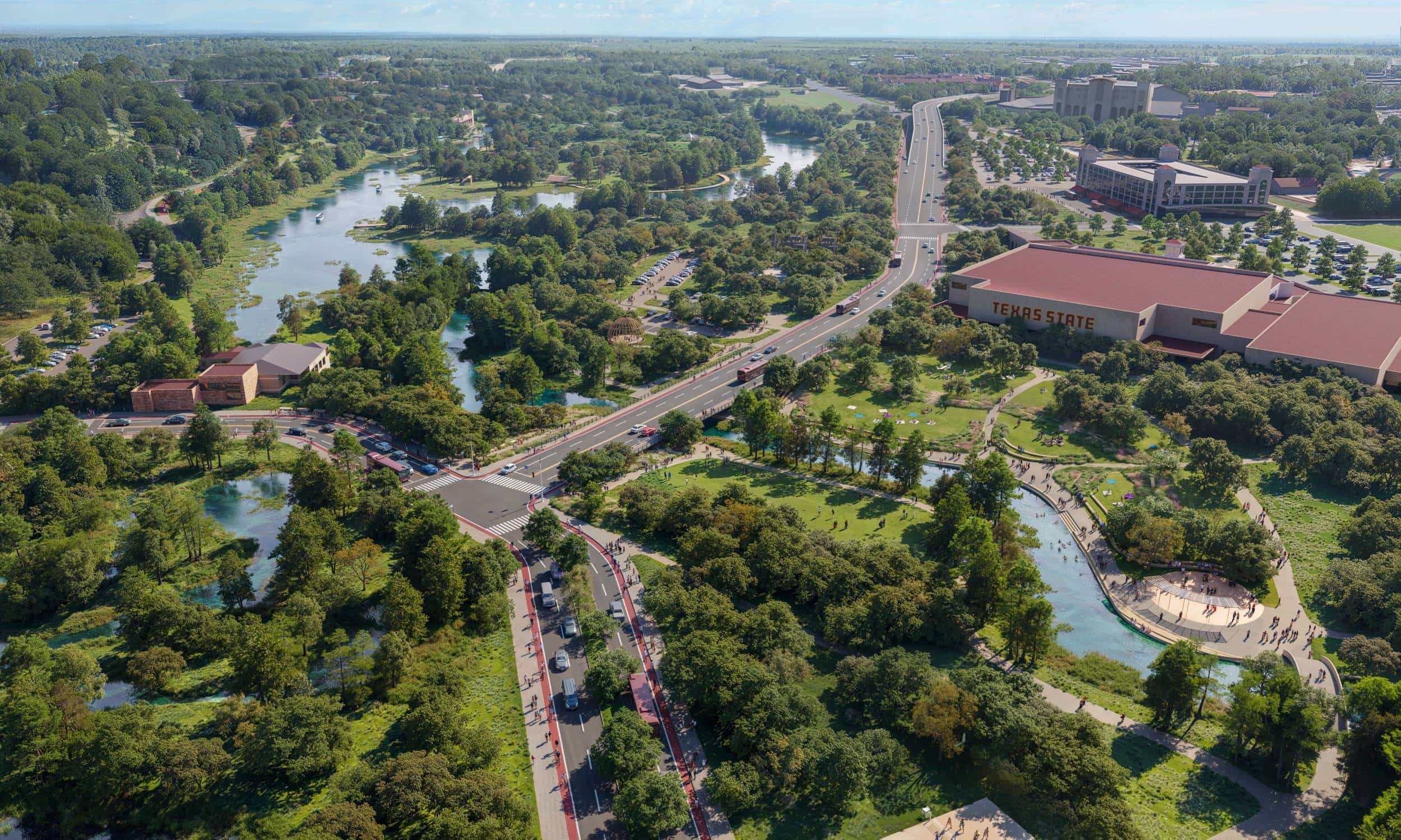 Rendering of the Texas State campus under the 2025–2035 master plan