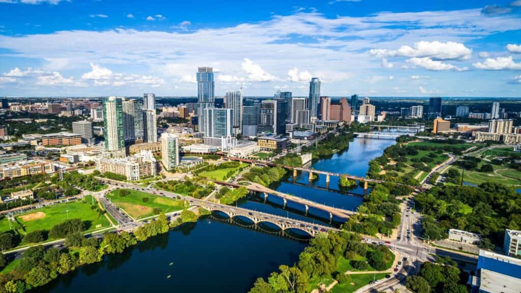 Downtown Austin seen across Lady Bird Lake